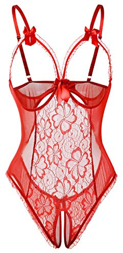 Voqeen Donna Lingerie Sexy Body Erotico Pizzo Biancheria Intima Esotico Tuta Babydoll Ad Anello Aperto Completi Intimi Prospettiva Pigiama Confortevole Sleepwear Costume