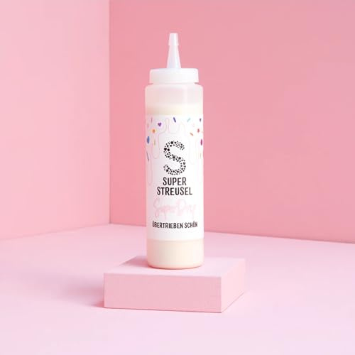 Super Streusel SuperDrip Weiß - Drip Cake Glasur Kuchenglasur Schoko (300g) | Fertige Cake Drip Glasur für Torten, Cupcakes, Cake Pops & Plätzchen, Zuckerschrift in der Flasche