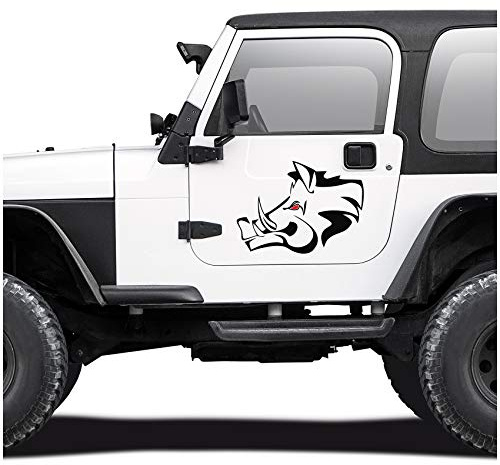 Wildschwein Aufkleber Folie Dekor für Auto Kfz Zubehör Keiler Kopf Motiv Wildsau Eber Jagen Jäger Förster Jagd Autoaufkleber (Schwarz, Groß KX042)