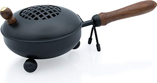Premium Räucherpfanne Metall schwarz mit Holzgriff & Deckel zum aufklappen