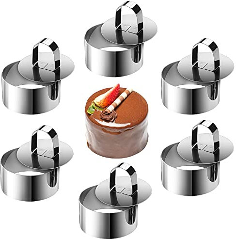 6 Stück Dessertringe und Speiseringe Set, 8 cm Tortenring in Hochwertiger Edelstahl, Backring 6 Lebensmittel Pressen, Runde Dessertringe für Kochen und Backen