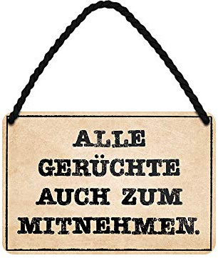 Alle Gerüchte auch zum Mitnehmen - lustiges Hängeschild mit witzigen Spruch - Metallschild mit Kordel und Saugnapf - Wanddeko für Arbeit Büro Betrieb Firma - Geschenk für Nachbarn - 18x12cm