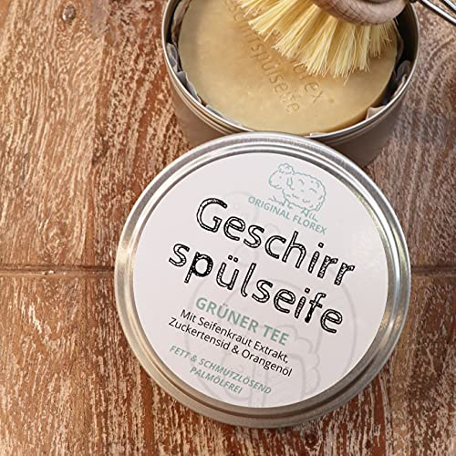Geschirrspülseife - Festes Spülmittel - 2x150g rund in Dose, Grüner Tee