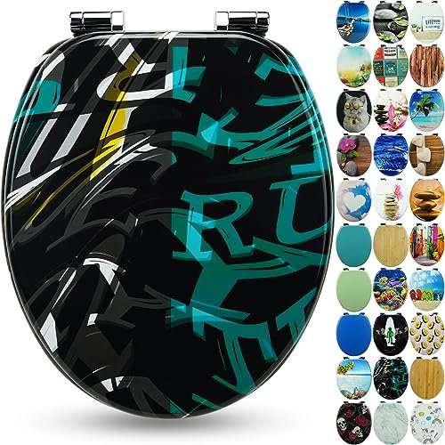 SANFINO® Premium WC Sitz mit Absenkautomatik – hochwertige Toilettendeckel aus Holz, viele bunte Motive, hoher Sitzkomfort, einfache Montage inklusive Montageanleitung – Confused Letters