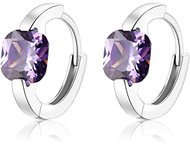 EVER FAITH Orecchini a cerchio in argento Sterling 925, taglio principessa, ametista, viola, con zirconi, Argento sterling Zirconia cubica, cubica