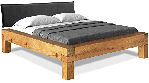 moebel-eins CURBY 4-Fuß-Balkenbett mit Polsterkopfteil, Material Massivholz, Thermo-Fichte