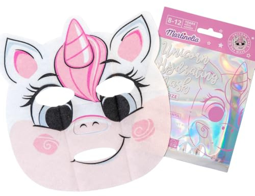 Martinelia Masque Visage Enfant en Tissu Licorne Imprimée - Masque Tissu Hydratant Amusant pour Enfant 8-12 ans - Routine Beauté Hydrate la Peau des Petits, Garçon et Fille, Pose Facile - 1 Unité