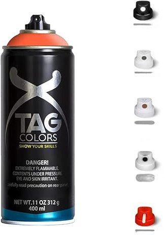 VIRSUS 1 Bomboletta Spray Vernice Acrilica per GRAFFITI Arancione A074 da 400ml + 5 testine per tratti precisi e spessi, finitura opaca coprente, per street artists murales (BIG BANG ORANGE)