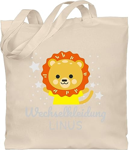Geschenk mit Namen personalisiert by Shirtracer - Baumwolltasche - Kita Beutel Wechselsachen Jungen - Wechselkleidung Löwe