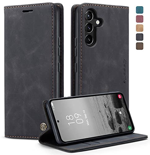 KZB Handyhülle für Samsung Galaxy A54 5G Hülle Premium Lederhülle Klappbar Flip Case Tasche Magnet Kartenfach Standfunktion Schutzhülle für Samsung Galaxy A54 5G - Schwarz