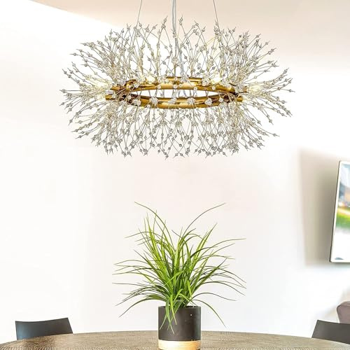 EFPD Lampadario in cristallo, lampadario moderno a forma di dente di leone, lampadario a 8 lampade con fuoco d'artificio per soggiorno, sala da pranzo, isola della cucina, corridoio, lampadina G9