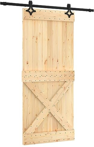 vidaXL Puerta corredera con herrajes Madera Maciza de Pino 90x210 cm, Puerta Interior, Puerta corredera Interior, Puerta corredera de establo