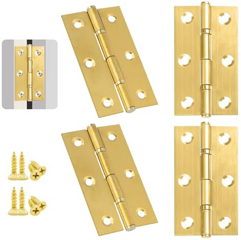 Anstore 2.76 Inch Hinges, 4 Pcs - Gold Stainless Steel, 70mm Heavy Duty Hinges with 24 Screws, for Wood Home Door, Window, Storage Box Repair