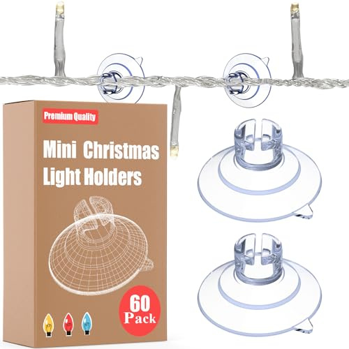 60s-Pack Mini Suction Cups for Fairy Lights, 30 mm Small Clear Suckers for Christmas Light, Light String Hooks Holders, Rope Light Caddy Window Suction Cup Clips Hang Seasonal Xmas Decorations