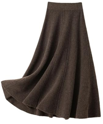 REHJJDFD Jupe parapluie en tricot taille haute pour femme - Automne et hiver - Café profond - L