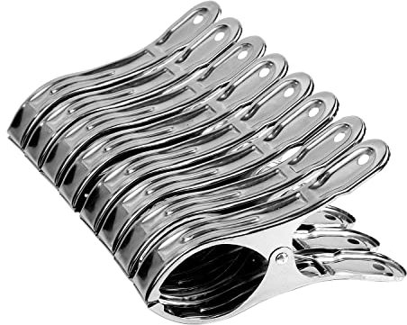 16 Stück Wäscheklammern Groß, 12cm Strandtuch Klammern Handtuchklammern für Strandliegen Edelstahlklammern für Strandtuch Handtuch Badetuch Bekleidung (Silber)