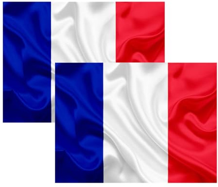 2 Banderas de Francia, Bandera 90cm x 150cm, Bandera Grande con Trabilla para Mástil y Cordones para Sujetar, Bandera Ligera, Bandera para Deportes, Fútbol, Manifestaciones, Edificios,