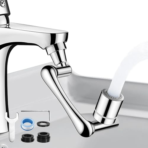 1440°Drehbarer Wasserhahn Aufsatz schwenkbar, Wasserhahn Verlängerung für Küche/Badezimmer Gesicht/Augenspülung, Wasserhahnverlängerung, Wasser sparender Perlator aus massivem Messing -2 Modi