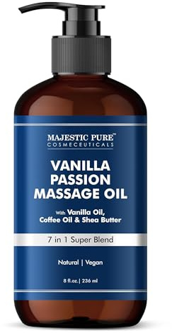 MAJESTIC PURE Vanilla Passion Massage Oil for Massage Therapy - Refreshing and Relaxing - Natural Oils with Vanilla Oil, Coffee Oil Shea Butter for All Skin Types Men and Women Massage Lotion- 8 fl oz
