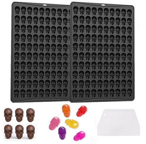 Schokoladenform Silikon, Totenkopf Silikonform Schokolade, Halloween Totenkopf Silikon Schokoladenform mit 100 Mulden, Halloween Silikonform Schädel für DIY Schokolade, Süßigkeiten, Kekse (2 Stück)