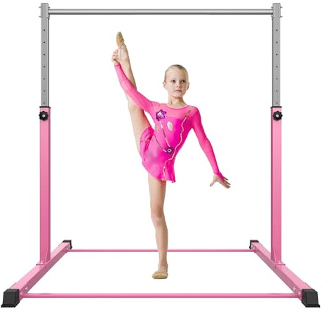 EVERYMILE Gymnastics Bar for Kids Ages 3-15 for Home - Steady Steel Construction, Anti-Slip, Easy to Assemble, 99 to 160cm Adjustable Height Pink