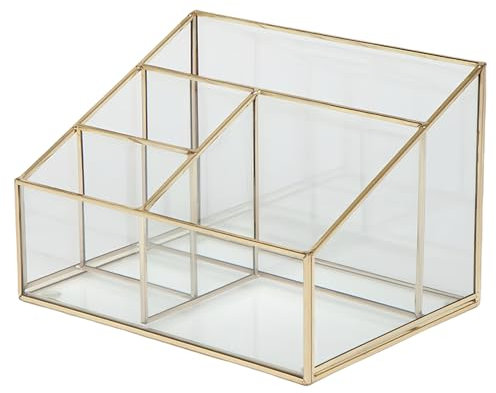 AIMIAO Organizer per Trucchi in Oro, Organizzatore per Cosmetici in Vetro, Ombretti Organizer con 4 Scomparti, per Camera da Letto, Bagno