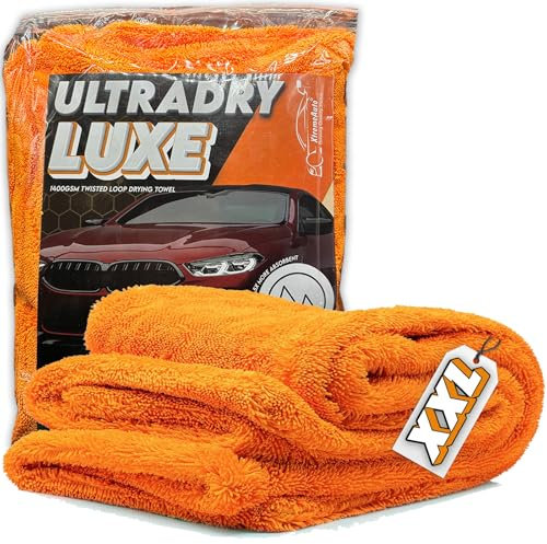 Xtremeauto MEGA Car Drying Towel - Twisted Loop Extra Large Microfiber 1400GSM 90x60cm, Bright Orange, Super Absorbent for Car Detailing, Streak Free Premium Thick Material