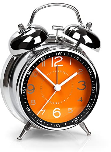 AYRELY® Reloj despertador súper fuerte para adultos que duermen pesado, diseño retro de doble campana, cuarzo silencioso de 4 pulgadas con retroiluminación, esfera de metal, perfecto para dormitorios