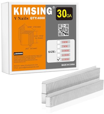 KIMSING Clous en V de 15 mm de longueur de jambe, 4000 pièces/boîte, clous de jonction en bois dur, pour pistolet à clouer V1015 pour cadre photo, menuisier en V, cloueuse en V