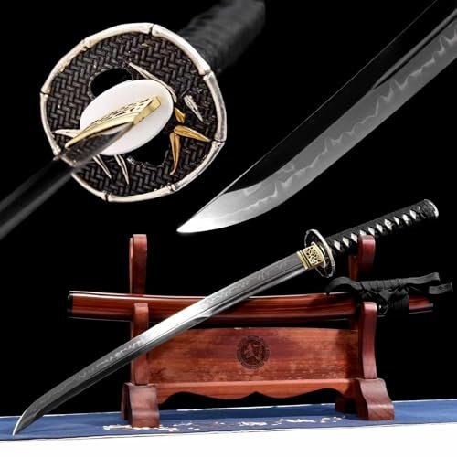 78cm Wakizashi,japanisches Samuraischwert,T10-Stahl Klinge mit Brennender Klingenprozess,weißem Kupfer Handschutz,Holzscheide,handgefertigt Katana für Kendo,Geschenke,Dekoration,Cosplay,Requisiten