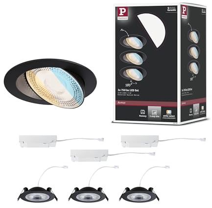 Paulmann 92258 EBL Set Aumus schwenkbar 3-Stepdim LED 3x750lm 2700-6500K 5W 230V Schwarz matt