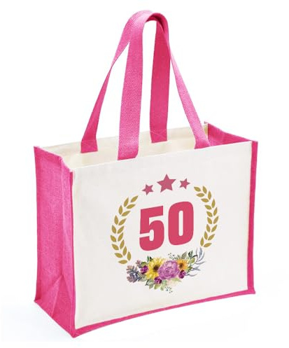 hamatata 50 Cumpleaños Regalo 50 Años Bolso Tote de Mujer, Bolsa de lona Bolsa de Compras, Regalos Originales para Mujer Cumpleaños 50 Años para la esposa Mamá Amigos Madre Hermana