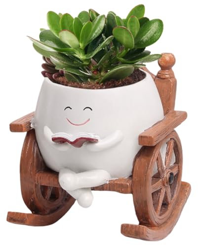 Pots de fleurs avec visage à bascule, pot de fleurs avec visage souriant, pots de fleurs succulentes avec trou de drainage, chaise à bascule, pots de fleurs succulentes, cache-pots pour plantes