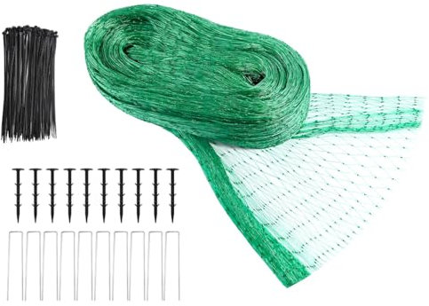 Anlising Filet Anti Oiseaux, Filet Protection Oiseaux 4x10M, Envoyer 60 Collier de Serrage + 10 Piquets de Jardin + 10 Piquets de Fixation en U, Jardin Oiseau Filet, pour Verger, Plantes (Vert)