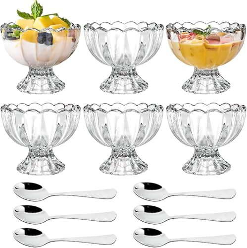 LYCN Set di 6 bicchieri da dessert con piedini, per gelato, 150 ml, per macedonia, frullati e budino