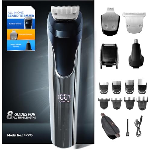 Aubon Hair Clippers Men, Body Groomer Men Kit with 4 Trimmer Heads (Eyebrow, Beard, Nose and Ear) and Extra 8 Comb Limit Heads, Cordless Rechargeable Groomer Waterproof Premium Barber Grooming Set
