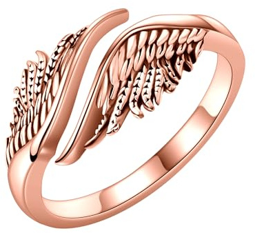 DAYLINLOVE Angel Wing Ring 925 Sterling Silver Feather Angel Wing Adjustable Open Thumb Ring Angel Christian Religious Jewellery Gifts for Women Girls