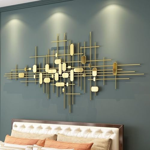 Decorazione da parete dorata per soggiorno, arte murale di lusso moderna Scultura da parete in metallo 3D, ornamento da parete di sfondo per camera da letto, sala da pranzo, regalo attraente