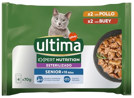 Ultima Expert Nutrition Comida Húmeda para Gatos Esterilizados - Senior +10 años - Caja de 11 x (4x70g)