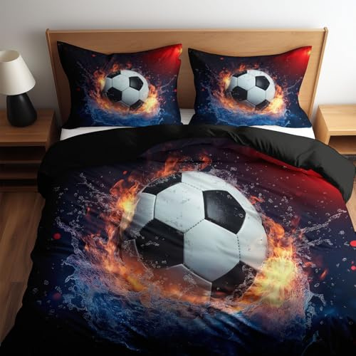 Générique Housse de Couette 90 x 190 cm Parure de lit Sport Ballon De Foot dans l'eau Réversible Noir Convient aux Femmes, aux Hommes et aux Enfants avec Fermeture Éclair