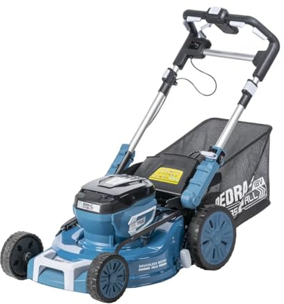 Batteridriven gräsklippare DEDRA med 2 x 18 V batteri laddare, hög effekt 2 800–3 200 varv/min, V-skärblad, 62 l gräsuppsamlingskorg, skärbredd: 460 mm, klipphöjd: 30–75 mm