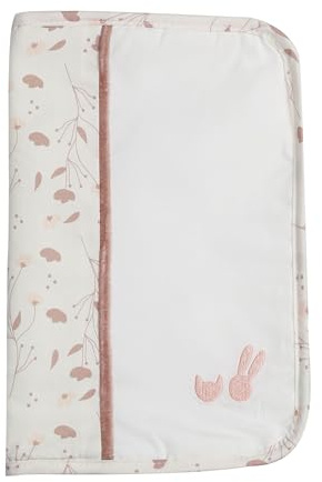 Trois Kilos Sept - Skydd för bebishälsa - födelse - 100% ekologisk bomullspoplin - blommiga mönster - rosa - vit - broderade detaljer för kanin och katt - 17,5 x 25 cm