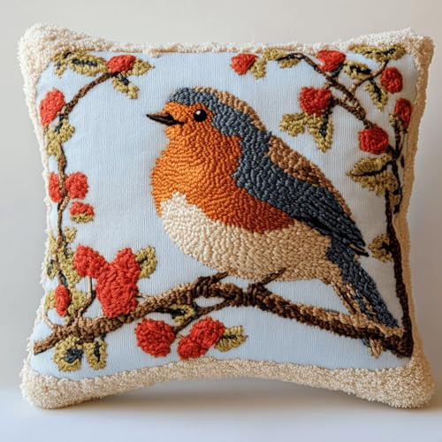 ANSIWEIGO Latch Hook Cushion Kit 43 x 43 cm, juego de cojines de nudos para principiantes y niños, juego de anudados con ganchos, paquete de anudados para hacer uno mismo, bordado y alfombra