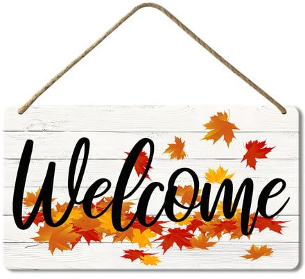Geroclonup Willkommens-Herbst-Schild, 15 x 30 cm, Holz-Schild, Wanddekoration für Zuhause, Veranda, rustikales Bauernhaus, Herbst-Haustür-Dekorationen, Ahornblatt-Hängeschild, Dekoration für