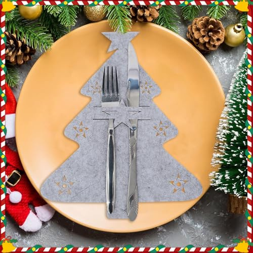 TENGWA 16 Stück Bestecktasche Weihnachten Bestecktasche Filz Weihnachten17 x 21 cm Tischdeko Tannenbaum Wiederverwendbar Geeignet für Weihnachtsfeiern Hochzeiten und zur Aufbewahrung von Geschirr