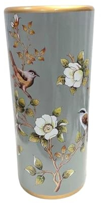 Classic Ceramic Hexagonal 18” Tall Umbrella Stand – Multi-Functional Holder or Decorative Vase, Zebra Safari Design with Durable Glazed Finish for Home, Office, or Entryway (Grey Floral Leaf Design)