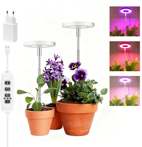 NAJILI 2 Stück Pflanzenlampe Led, Vollspektrum Pflanzenlicht Mit 3/9/12-Stunden-Timer Mit Usb Adapter, 3 Lichter Modi, Höhenverstellbar, Für Indoor-Gartenpflanzen