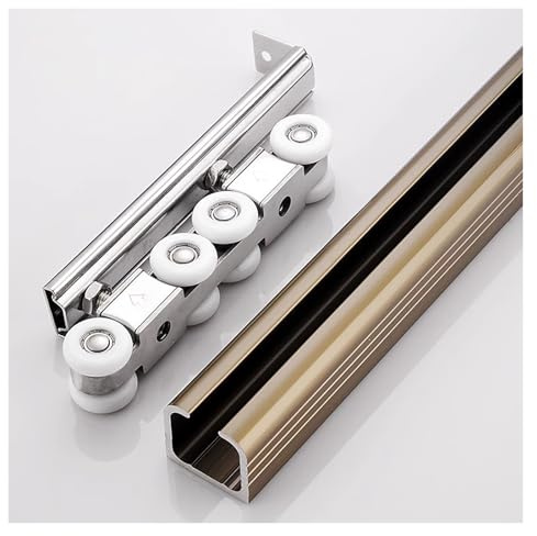 Robustes Schiebetür-Hardware-Set, 3 m, Aluminiumschiene für Decken/Wände, Einzel-/Doppeltürsystem, Scheunentür-Set in Champagner-Finish