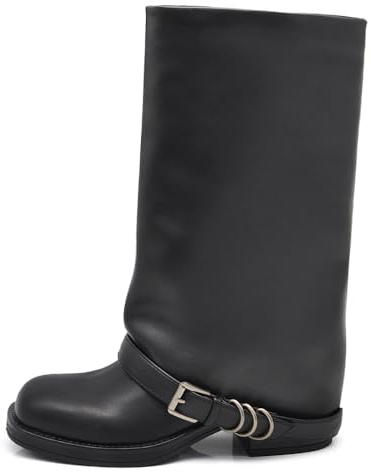 IF Stivali Da Donna Punta Quadrata Con Ghetta Risvolto cinturino decorativo MP2707-3 nero N.37
