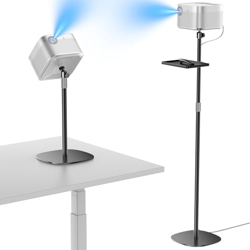 Haweah Supporto per proiettore con gestione dei cavi nascosta, altezza regolabile da 40 a 110 cm con rotazione a 360° e vite da 1/4 di pollice, compatibile con proiettori, fotocamere e webcam (Noir)